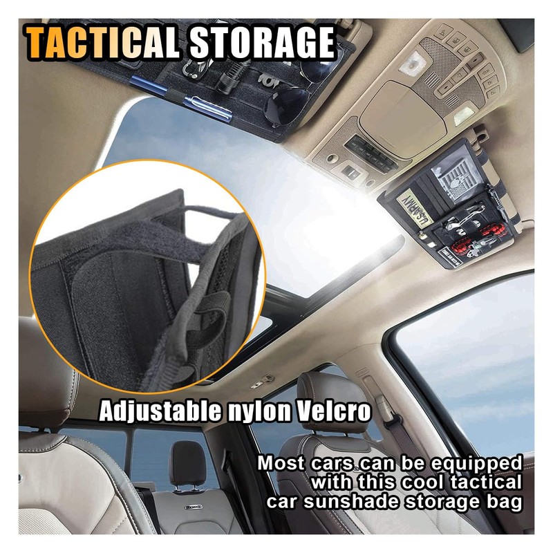 Tactical Molle Car Sun Visor Organizer, Large Molle Visor Panel