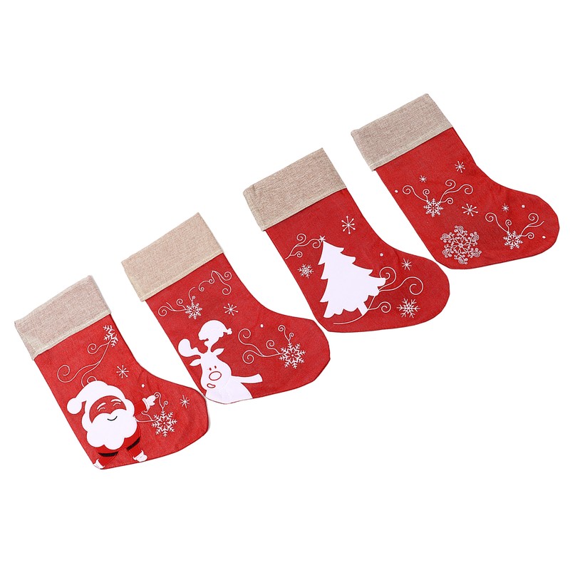 Christmas Stocking Decorative Cartoon Pattern Cuff Stocking Ornament for Tree