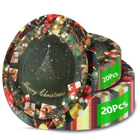 Aixuler Christmas Paper Plates, 40pcs Party Paper Plates Set Disposable Christmas Party Food Dinner Dessert Plates Tableware Decorations Favors, Including 20pcs 9" and 20pcs 7" for Christmas Plates