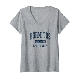 Womens Hornitos California CA Vintage Athletic Sports Design V-Neck T-Shirt