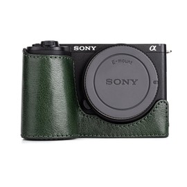MUZIRI KINOKOO Sony ZV-E10 II Case, Vintage Textured Genuine Leather Half Case Compatible with Sony Alpha ZVE10 II/ZV-E10 II Camera with Bottom Opening & 1/4" Thread Screw, Green, Camera case