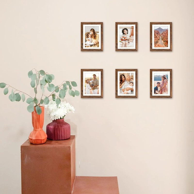SNXJWA Brown 5x7 Picture Frame with Mat for 4x6 Display,