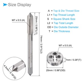 CoCud Tap and Die Set M7 x 0.5 Thread High Speed Steel Machine Screws Taps and Round Dies (for Thread Cutting Repair) 1 Set