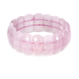 Keleny Natural Madagascar Pink Quartz Gemstones 25mm Half Moon Shape Faceted Beads Crystal Rock Stretch Bracelets 7.5 Inch