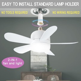 Outlet Fan Light with Remote Control and Outlet Extender, 16-Inch, Cordless Screw-in Ceiling Ceiling Fan, Dimmable Speed, for Garage Tool Room Bedroom Dorm Room