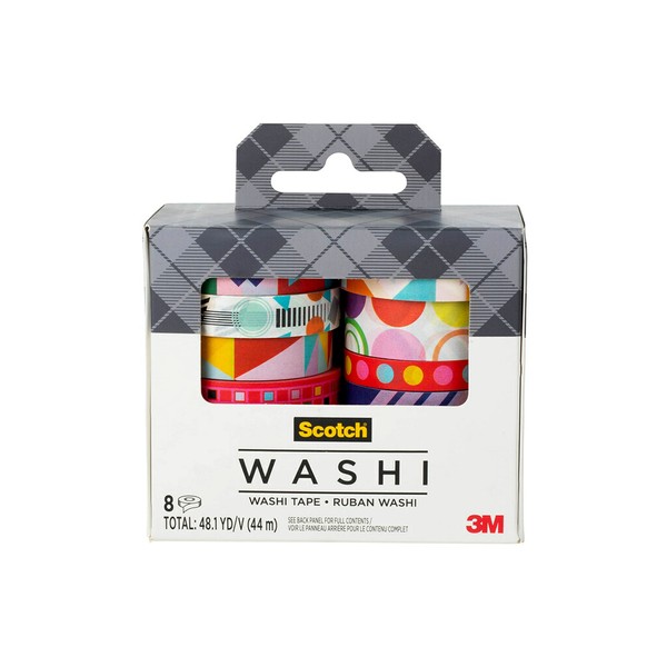 Scotch Washi Tape, diseño Geo Madness, 8 rollos, ideal para diario de balas, álbumes de recortes y decoración de bricolaje (C1017-8-P18)
