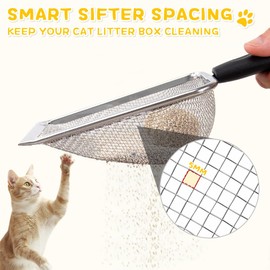 UMUACCAN Cat Litter Scoop,Sturdy Litter Cleaner Corner Shovel,2Pcs Stainless Steel Mesh Litter Shovel,Easy to Clean Reptile Terrarium Sand Waste,Beach Shovel(Black)
