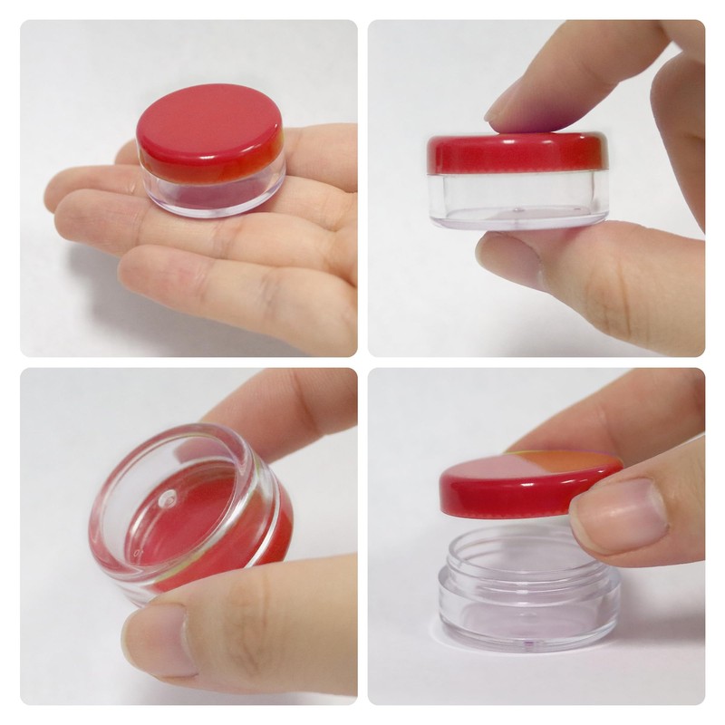 (Quantity: 25 Pieces) Beauticom 5G/5ML Round Clear Jars with RED