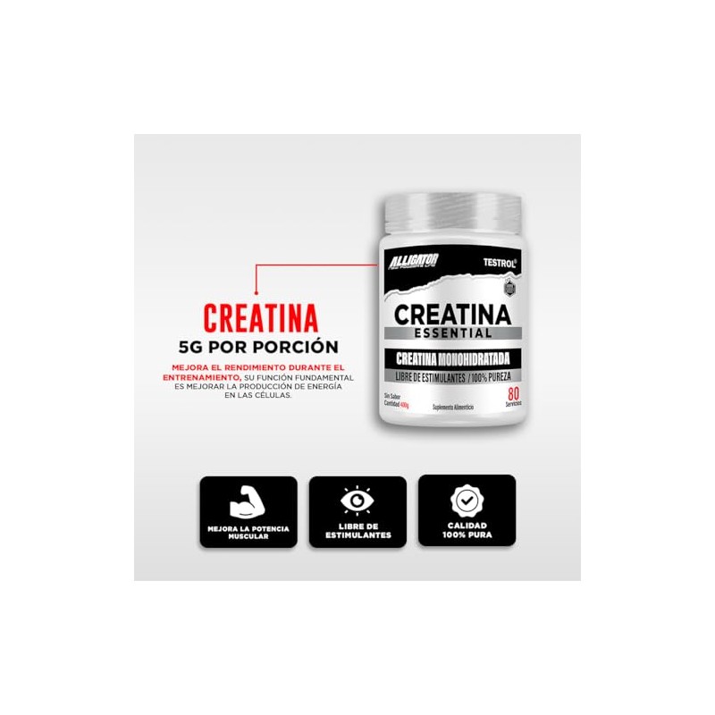 Testrol Creatina Essential en Polvo Creatina Monohidratada Apoyo a Potencia,