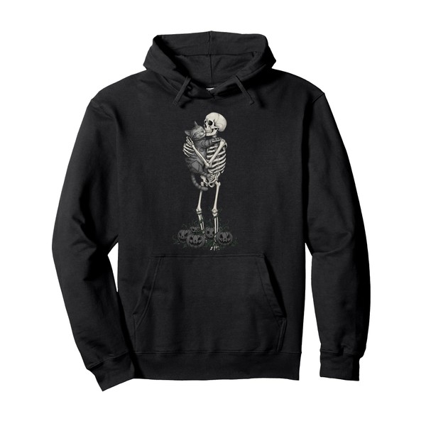 Skeleton Hugging Cat Cute Halloween graphic tee for Women Pullover