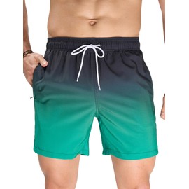 Arcweg Swimming Shorts Men with Mesh Lining Swim Shorts Quick Dry Mens Swimming Trunks with Zip Pockets Surf Swimming Beach Black Green Gradient L(UK)