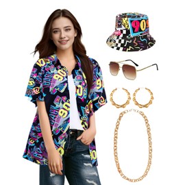 Vercico 90s Fancy Dress Women with 90s Accessories (Black 90s, M)