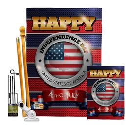 Breeze Decor Fourth of July Happy Independence Day Garden House Flags Kit Patriotic Fireworks BBQ United State American Small Decorative Gift Yard Banner Double-Sided Made in USA 28 X 40