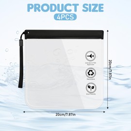 Pack of 4 Portable Toiletry Bag Transparent Toiletry Bag 20 x 20 cm Cosmetic Bag Waterproof and Leak-Proof PVC Travel Wash Bags Aeroplane for Family, Men and Women, White