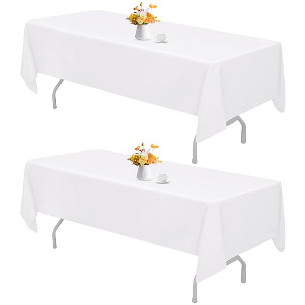 HAISIWLKJ 2 Pack 60 x 102 Inch White Rectangle Tablecloth
