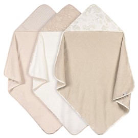 Just Born Just Born 3-Pack Hooded Towels – Soft & Absorbent Baby Bath Towels, Gentle on Skin, Adorable Unisex Designs - Tan