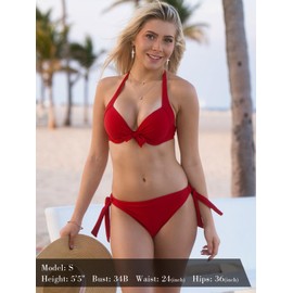 RELLECIGA Women's Red Knot Front Underwire Push Up Bikini Top with Low-Rise Bikini Bottom Two Piece Swimsuits Size Medium