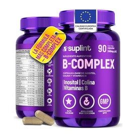 Complejo B Completo Vegano con Inositol y Colina – Vitaminas B1, B2, B3, B5, B6, B7, B9 y B12 – Suplemento para Energía y Sistema Nervioso – Sin Glute