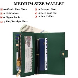 YJ-NEFELI Women Wallets Purse RFID Credit Card Wallet Leather Trifold Credit Card Holder for Women Ladies Coin Purse Medium Size with Pen Holder
