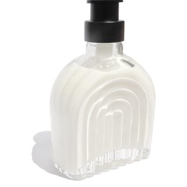 Glass Soap Dispenser for Kitchen and Bathroom Contertop Wash Hand Liquid, Dish Detergent, Farmhouse Style Shampoo Lotion Pump (1, Clear Glass with Black, 4" x 2"x 6-5/8")