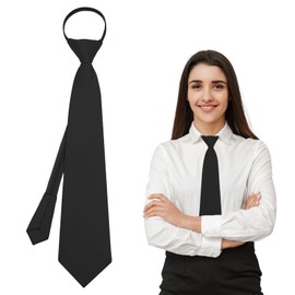 Luckyvestir Womens Tie, Womens Black/Red Tie Pre Tied Zipper Tie for Women School Tie (black), 15.74in*3.15in