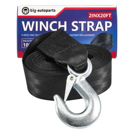 big-autoparts 2 Inch by 20 Feet Trailer Winch Strap with Hook Heavy Duty Strap Replacement 10000 lbs Breaking Strength 3300 lbs Load Capacity for Boat,Jet Ski, Black, 1 Pack