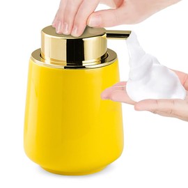 Modern Foam Soap Dispenser for Bathroom, Chic Ceramic Bottle, Gold Soap Dispenser Pump (Yellow)