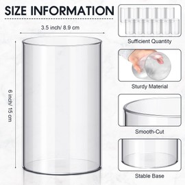 Vesici 12 Pcs Plastic Cylinder Vase 6 Inch Acrylic Cylinder Clear Flower Vase Bulk Hurricane Candle Holder Round Wide Container Centerpiece for Home Office Wedding Decorations
