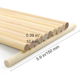 Enkrio Wooden Sticks, Round Wooden Sticks, Length 6.9 inches (15 cm), Diameter 0.4 inches (10 mm), Set of 50, Wooden Dowels, Cylinder, Round Rods, Unpainted, Wood, Birch, Craft Sticks, Hobby, DIY,