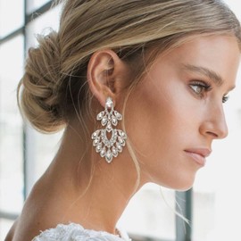 EVER FAITH Wedding Party Rhinestone Drop Earrings, Sparkling Crystal Vintage Art Deco Costume Statement Earrings for Women, Crystal, No Gemstone