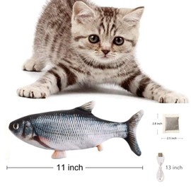 BangShou 2 Pieces Electric Moving Fish, Cat Toy Realistic Flopping Fish with Catnip, Interactive Flapping Wagging Fish Kitten Kicker
