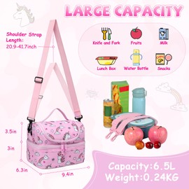 Chase Chic Girls Lunch Box, Insulated Unicorn Lunch Bag for Kids, Lightweight Waterproof Cooler Bag in Dual Compartment, Leak-Proof Lunch Organizer Snack Bag for School Picnic