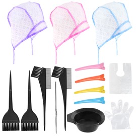 Swpeet 22 Pieces Hair Colouring Kit, 3-Colour PVC Hair Colouring Caps with Styling Tools, Disposable Hair Colouring Scarf with Gloves, Colour Brushes Mixing Bowl, Angle Comb and Clip for DIY Salon