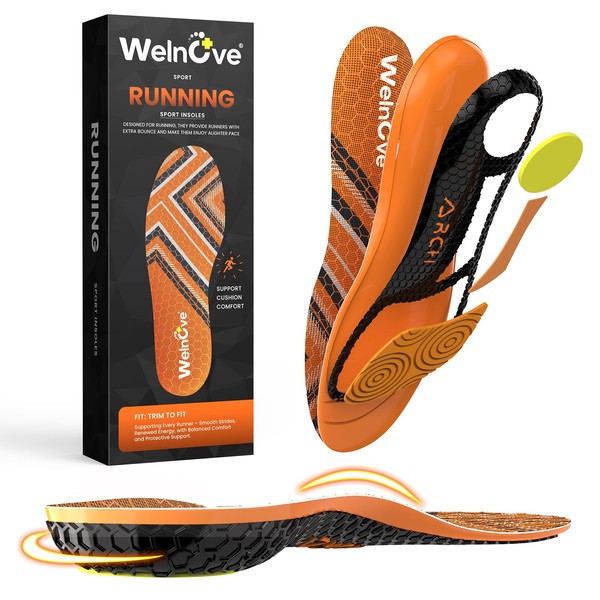 Welnove Orange Sports Shoe Insoles with Gel Forefoot & Poron