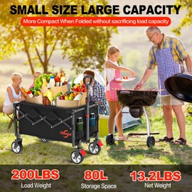 Deomod Collapsible Foldable Wagon, Wagon Cart Heavy Duty Foldable with Two Drink Holders and All Terrain Wheels with Brake, Utility Grocery Wagon Carts for Camping Shopping Sports and Fishing