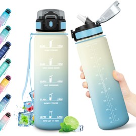 Water Bottle 1000 ml, Water Bottle with Straw, Motivational Drinking Bottle, Leak-proof & Time Marking, BPA-Free, Water Bottle for Children, Sports, School, Fitness, Hiking, Bike, Outdoor