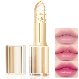 Vienflona Color Changing Lipstick, Transferproof Gold Crystal Ph Lipstick Color Changing, Clear Lip Gloss That Changes Color, Hydrating Moisturizing Long-Lasting Glossy Finish for Women