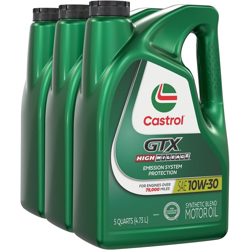 Castrol GTX High Mileage 10W-30 Synthetic Blend Motor Oil, 5
