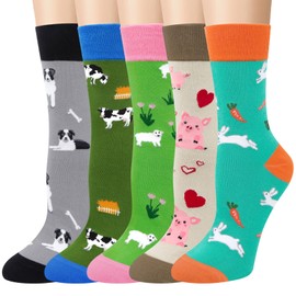 Chalier Cozy 5 Pairs Women Socks Cute Cat Dog Ladies Socks Animal Themed Patterns Gifts Socks for Women Novelty Funny Cotton Socks,One Size(Z6-ranch theme)