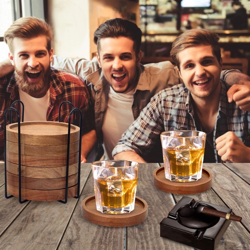 Rustic Wooden Coasters Set of 8 Farmhouse Coasters Acacia Wood