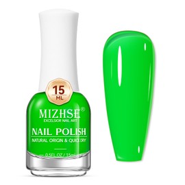 MIZHSE Quick Dry Nail Polish: Neon Green Bright Nail Polish Air Dry Fast, 15ml/0.5 fl oz Regular Water-based Nail Lacquer Non-Gel Full Coverage High Glossy Shine Manicure DIY Nail Art Salon Ideal Gift