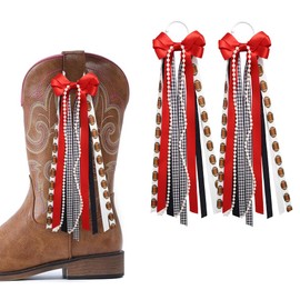 Ftuuo Red Ribbon Bow Martin Boot Bows, Black White Football Boot Bows Glitter Pearl Lace Holiday Birthday School Accessory Decor