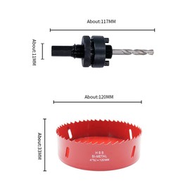 LAIWEI Hole Saw 120 mm, Heavy Duty Mandrel Hole Drill, 4341 Drill, Hole Cutter for Drilling Holes in Wood, Aluminium, PVC and Other Materials, Drilling Tools