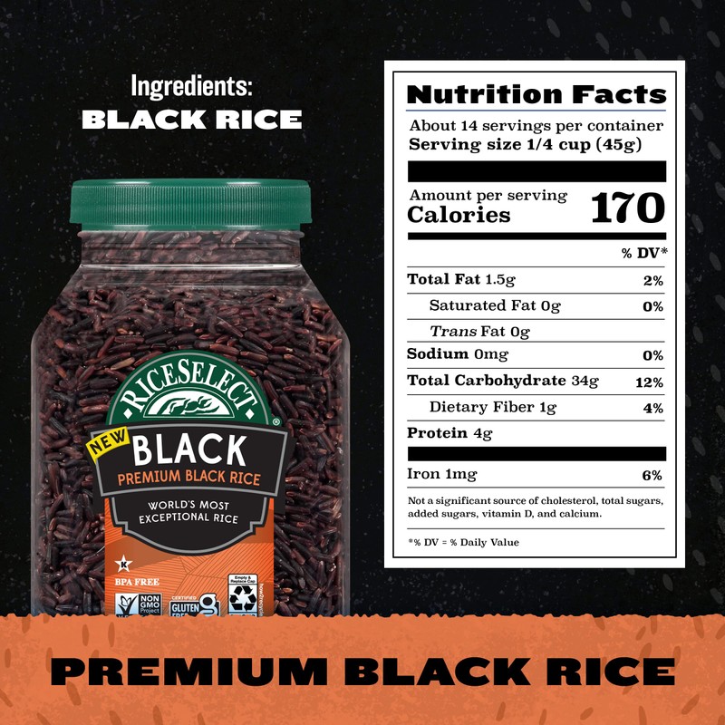 RiceSelect Premium Black Rice, Whole-Grain, Gluten-Free, Non-GMO, and Vegan Rice,