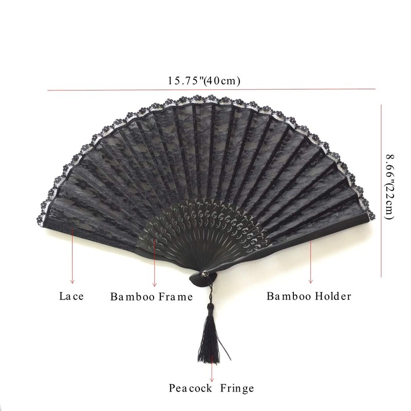 Eastern Wind Black lace hand folding fan, handheld foldable rave