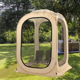 DoCred Screen House Tent Pop-Up, 4 x 4 FT Portable Screen Room Canopy Instant Screen with Carry Bag for Patio, Backyard, Deck & Outdoor Activities, Beige