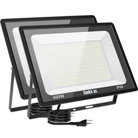 Sunkkes 400W LED Flood Lights Outdoor 2 Pack, IP66 Waterproof, 6000K Daylight White Security Lights Outside Lamp with Plug, Exterior Floodlights Lighting for Workshop Yard Stadium