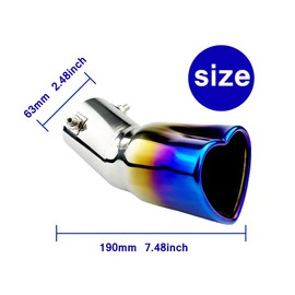 Sakali 63mm Heart-Shaped Tail Pipe Car Stainless Steel Exhaust Muffler Tip 2.5 inch Inlet Universal Fit Exhaust Pipe (Burnt Blue,Curved)