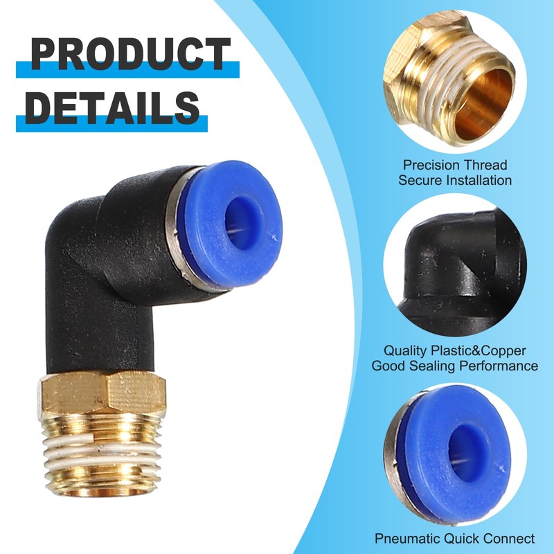PATIKIL 1/8" Push to Connect Fitting 2 Pack PT Male