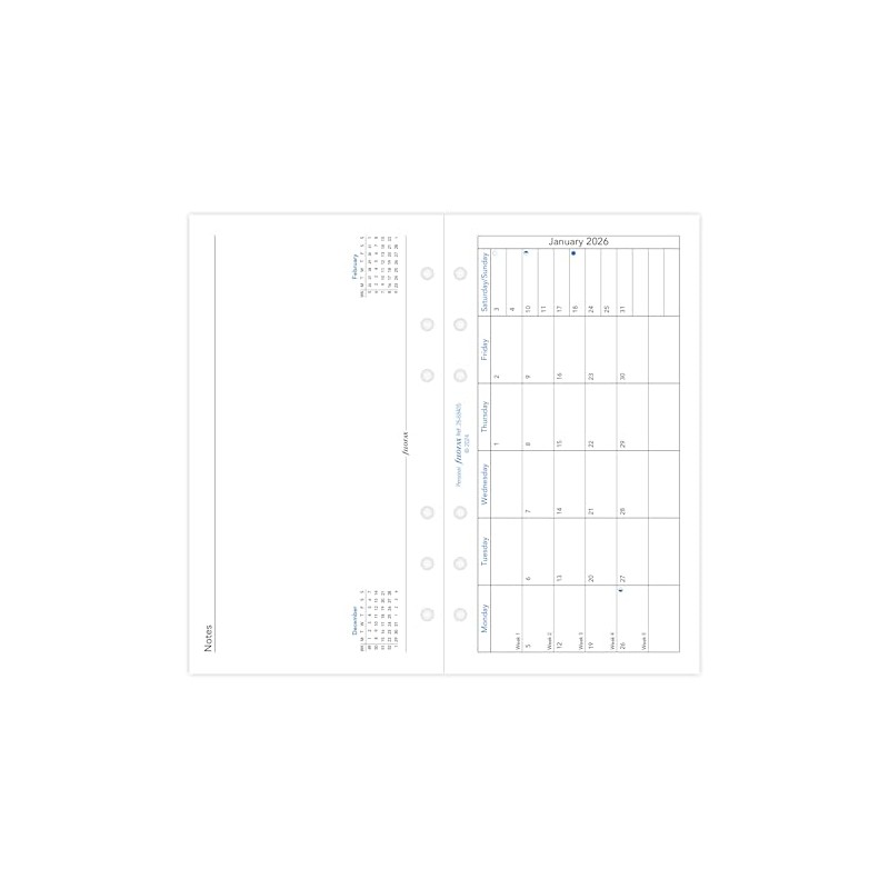 Filofax Personal Month per page English horizontal 2026 diary 26-68405
